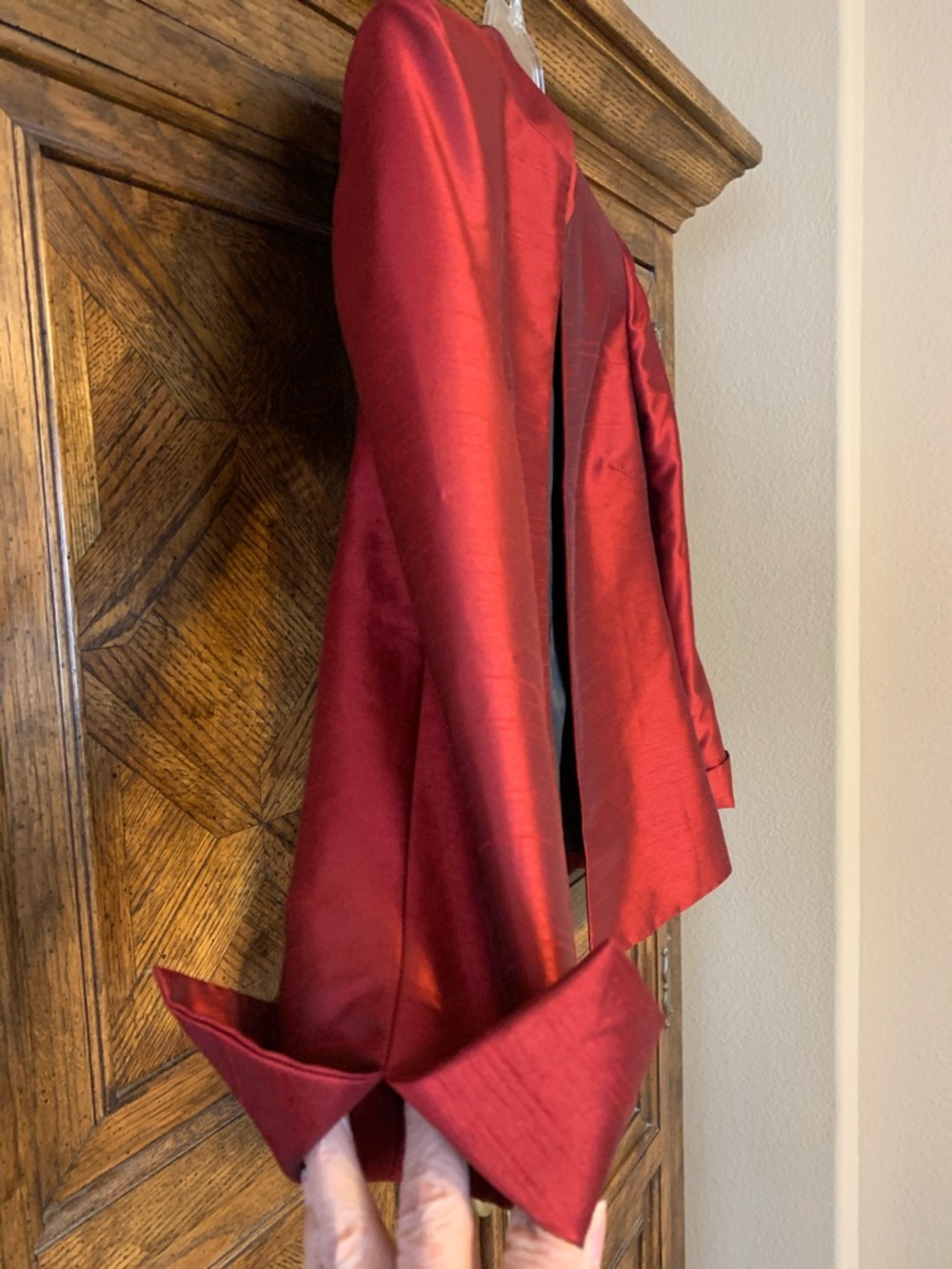 NWOT Kasper Women's Ruby Red Satin Open-Front Blazer - Picture 3 of 6